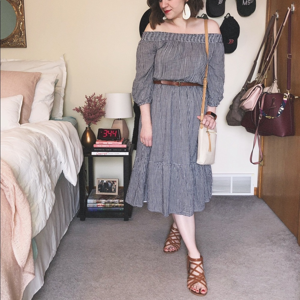 Off the shoulder gingham midi dress